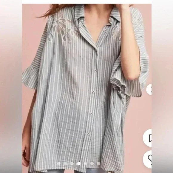 Anthropologie Mave Betty oversized Fit Button down short sleeve size XS-S - Picture 1 of 8